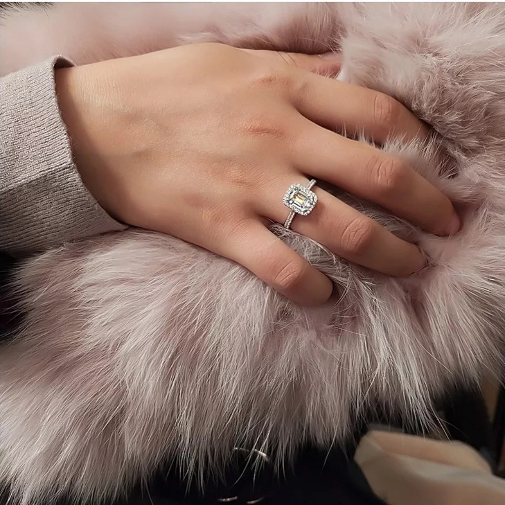 New Fashion Silver Square Cut Diamond Ring - Picture 2 of 3